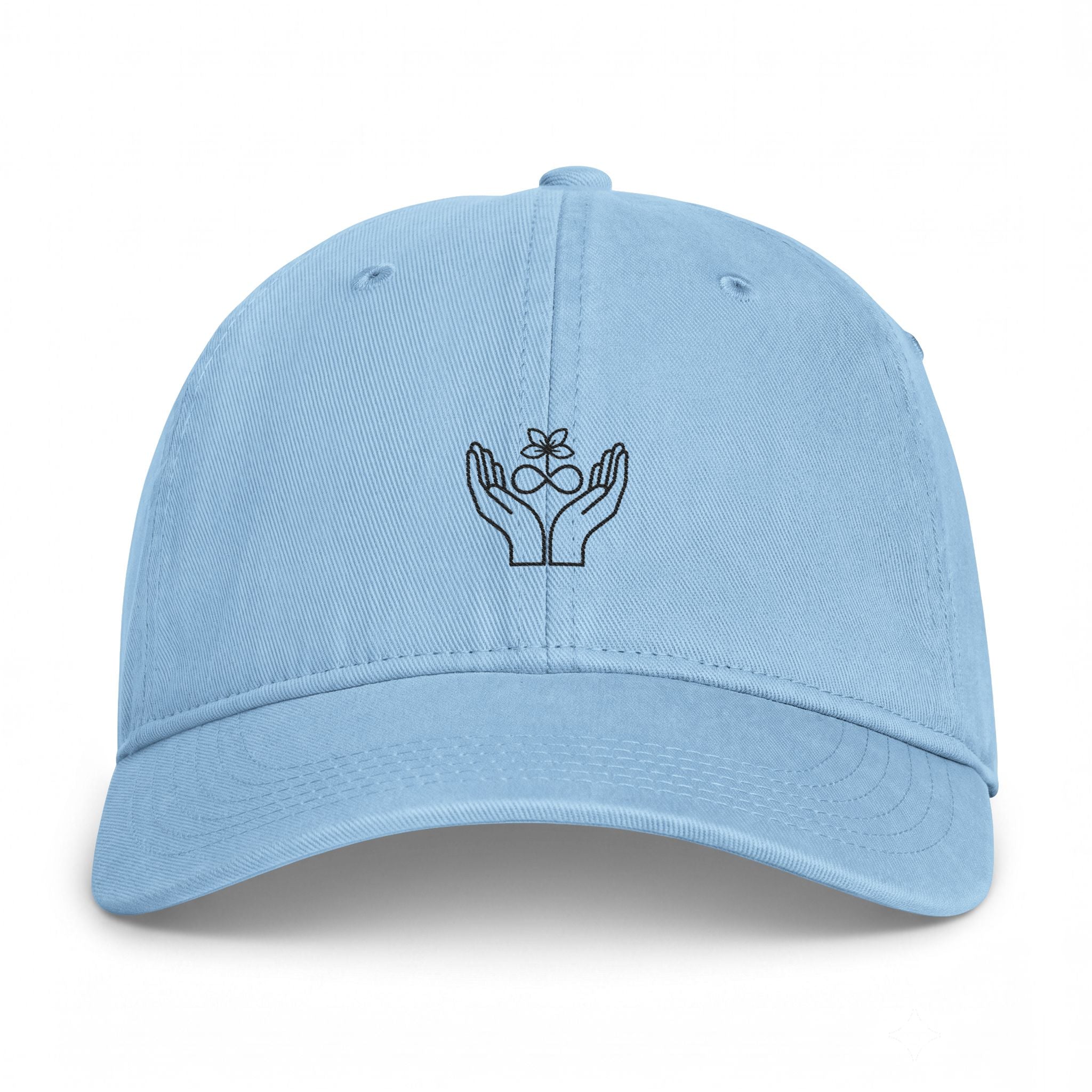 Washed Coastal Cap — Minimal Hands & Flower Embroidery