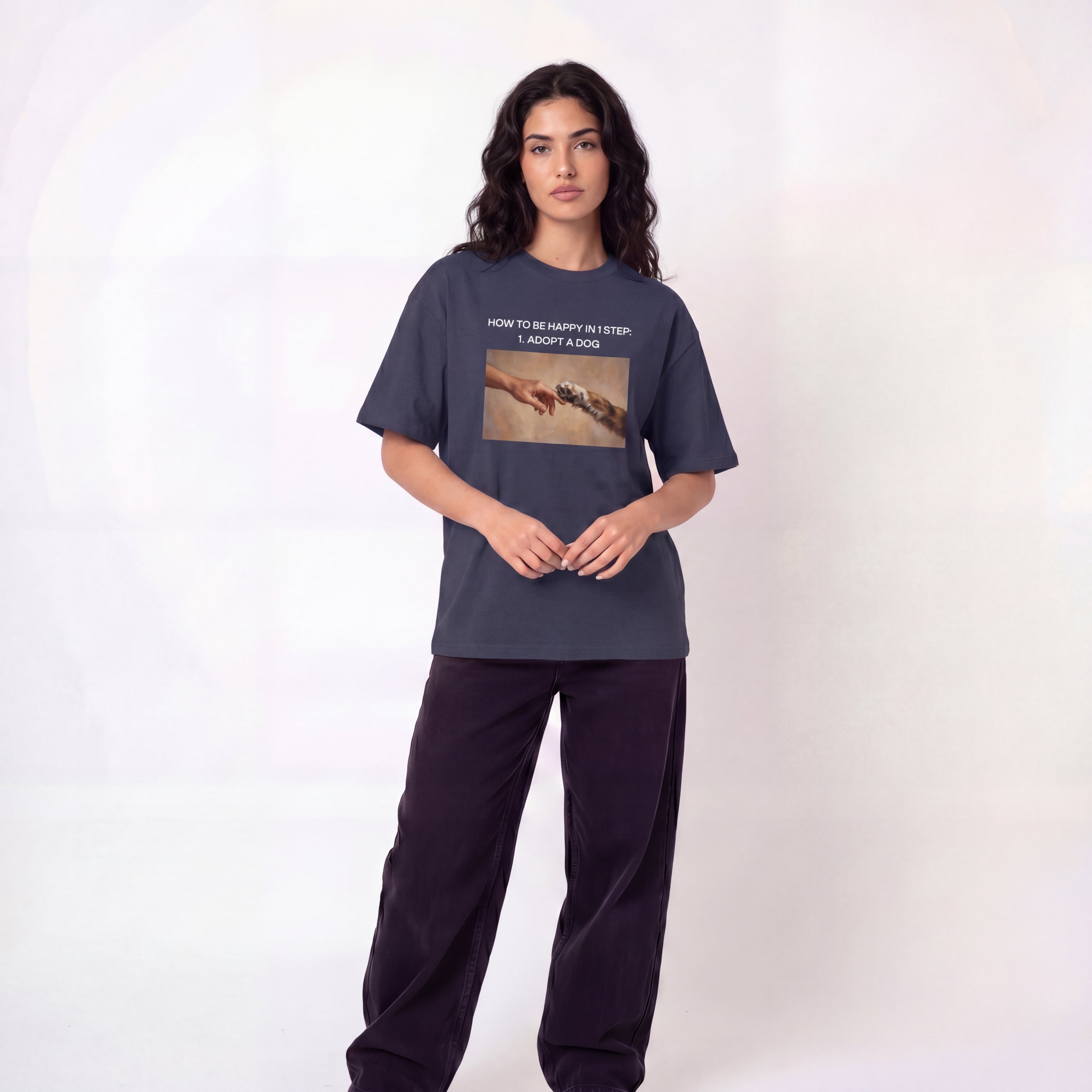 How to Be Happy In 1 Step Unisex Oversized T-Shirt
