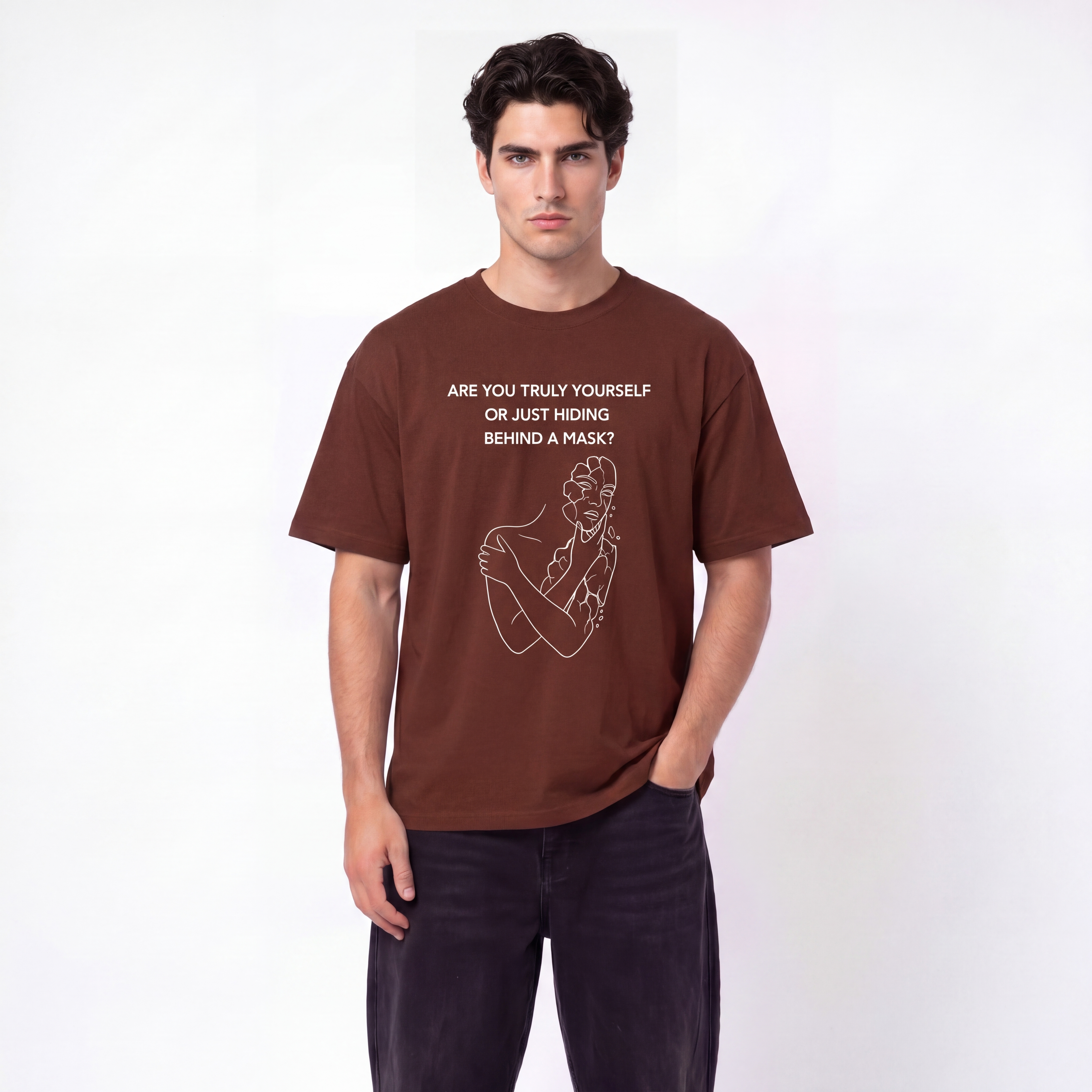 Are you truly yourself or just hiding behind a mask? Unisex Oversized T-Shirt