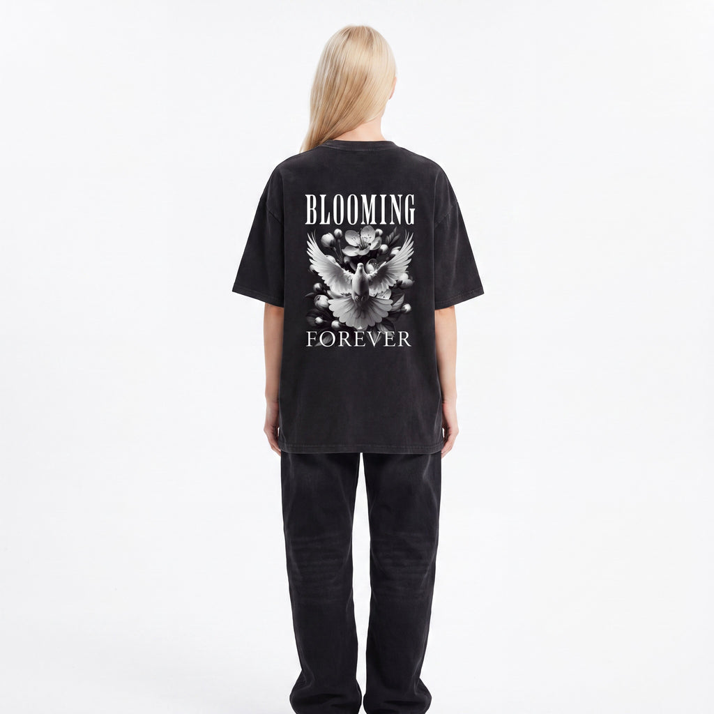 Blooming Forever Mineral Wash Waffle Knit Unisex T-Shirt