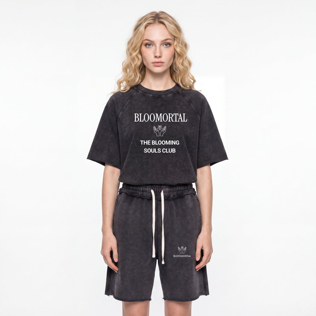 Short Set - Mineral Wash Raw Edge T-Shirt