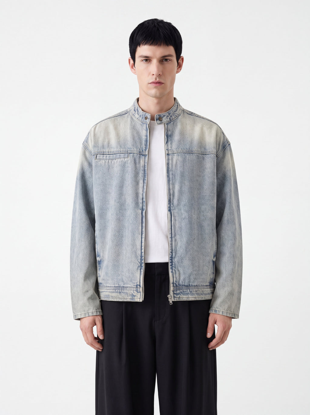 Vintage Wash Zip  Denim Jacket