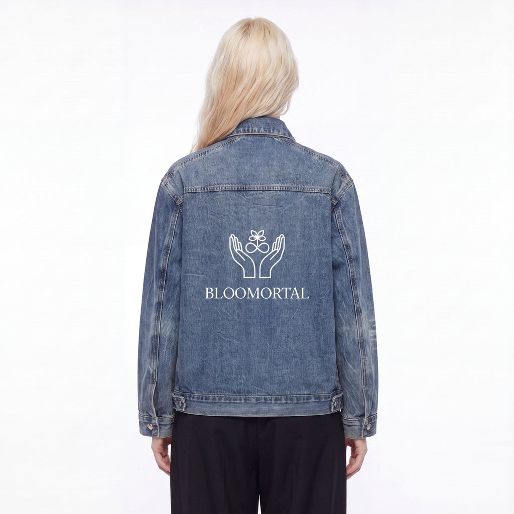 BLOOMORTAL Vintage Wash Zip Up Denim Jacket