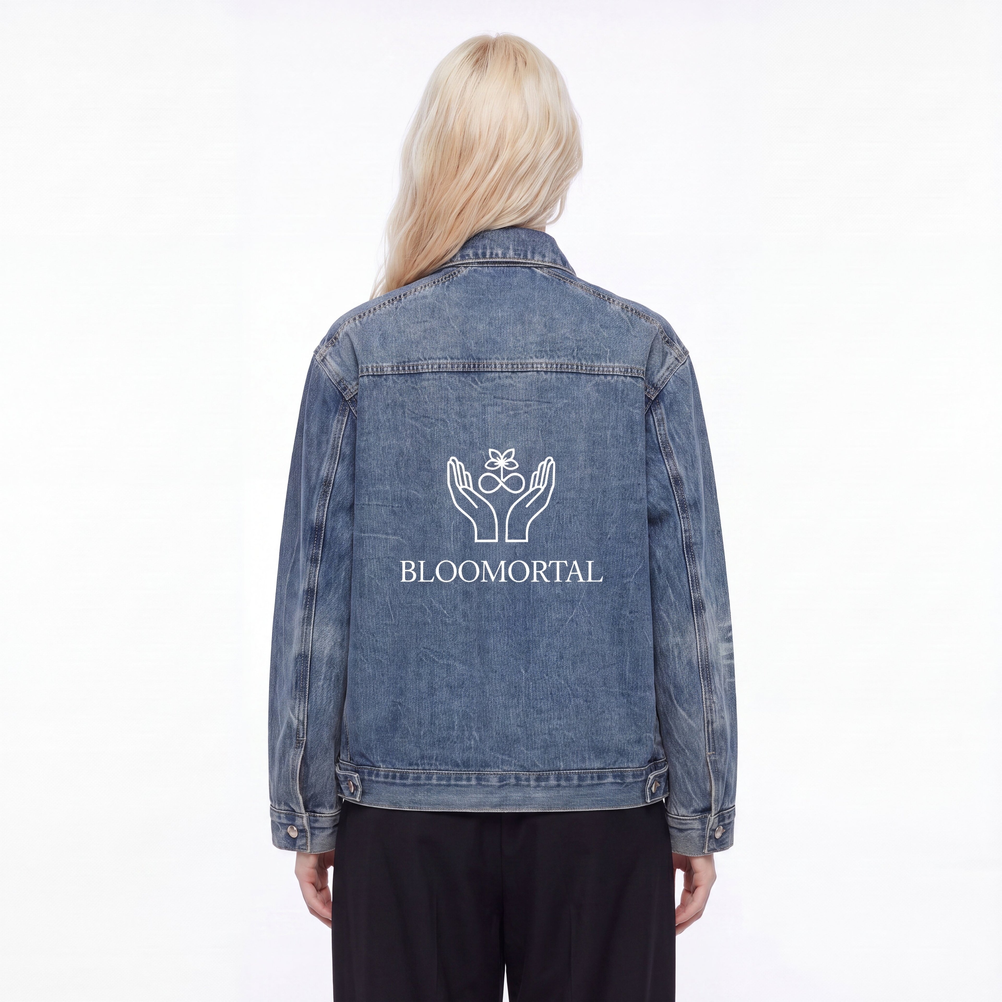 BLOOMORTAL Vintage Wash Zip Up Denim Jacket
