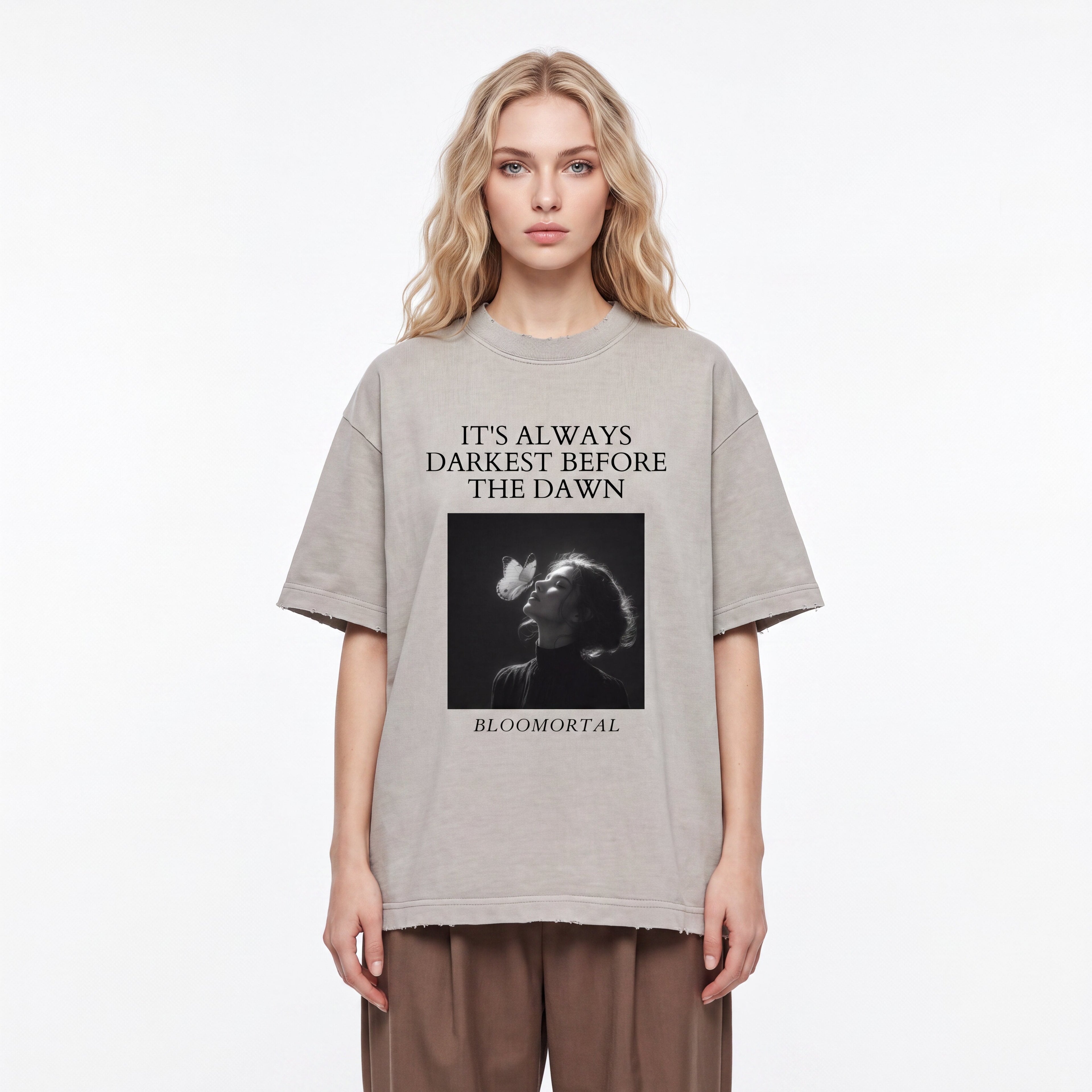 Before The Dawn Heavyweight Vintage Washed Frayed Unisex T-Shirt - BLOOMORTAL
