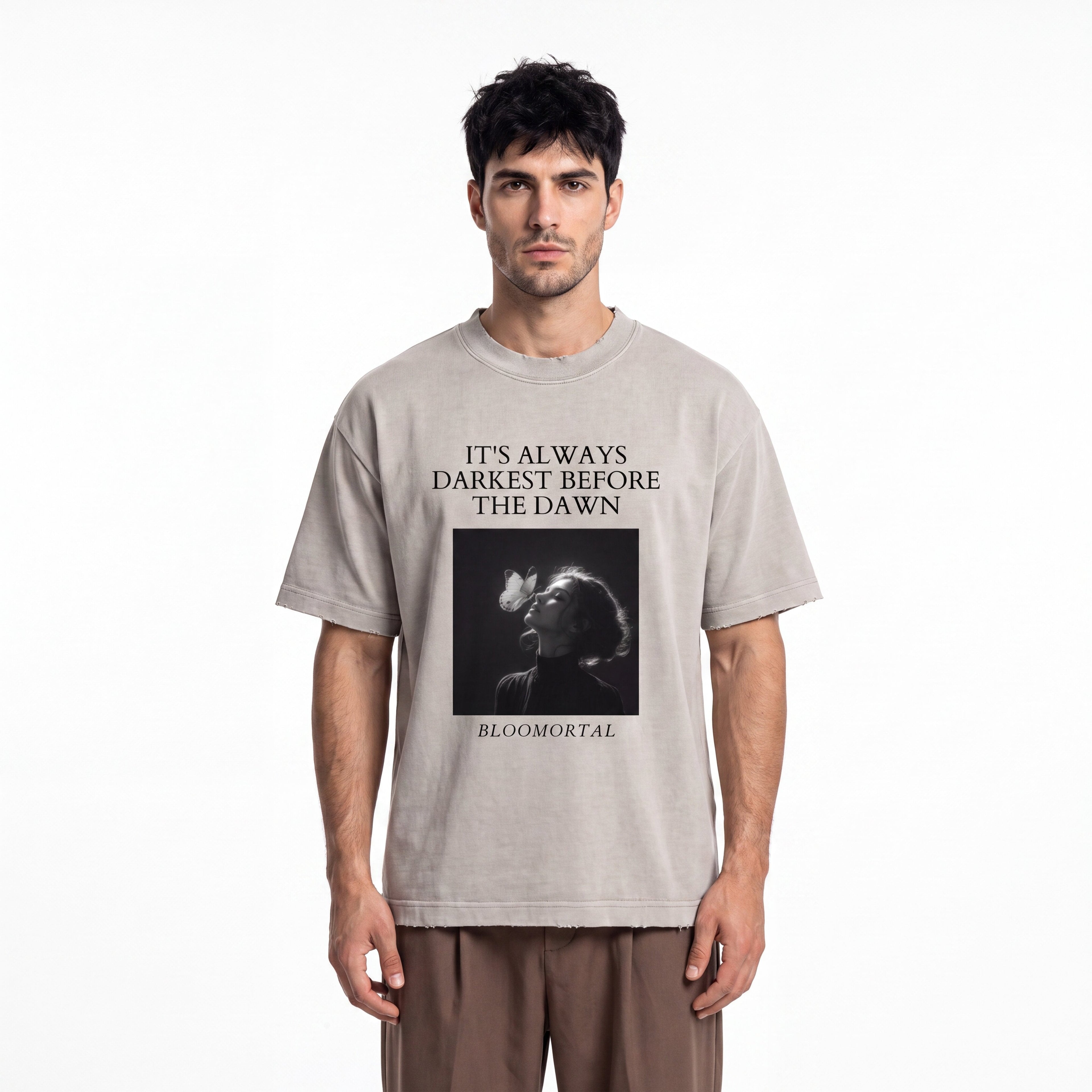 Before The Dawn Heavyweight Vintage Washed Frayed Unisex T-Shirt - BLOOMORTAL