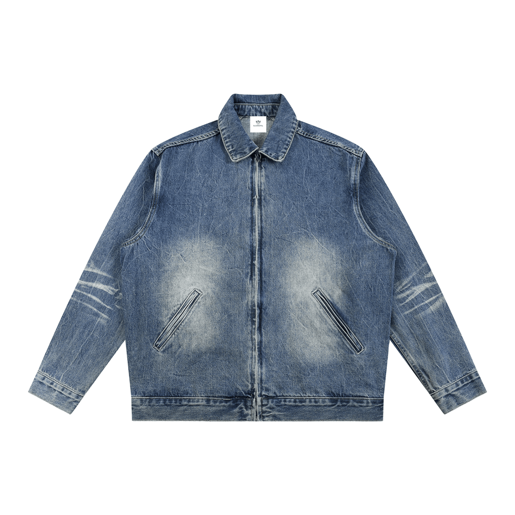 BLOOMORTAL Vintage Wash Zip Up Denim Jacket - BLOOMORTAL