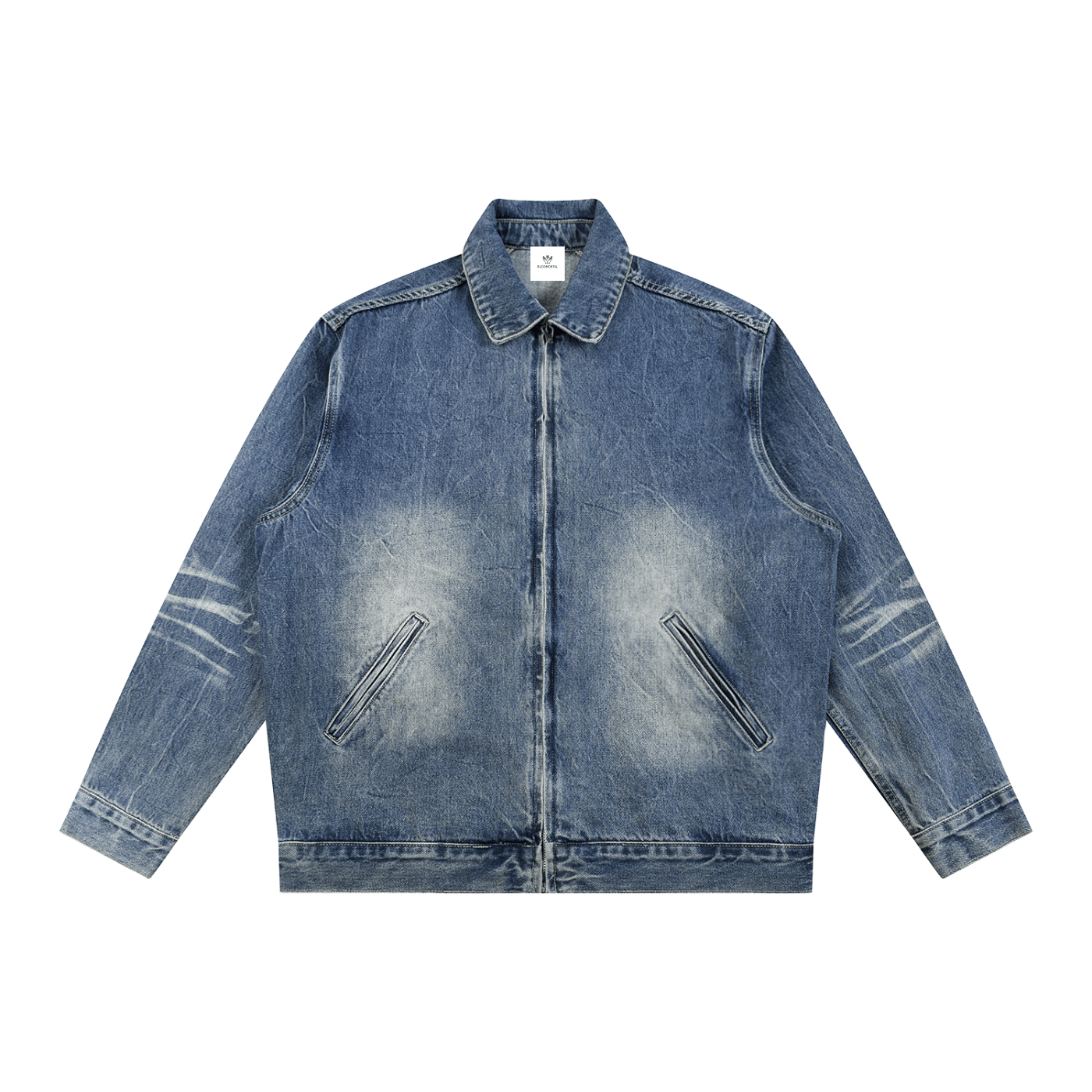 BLOOMORTAL Vintage Wash Zip Up Denim Jacket - BLOOMORTAL