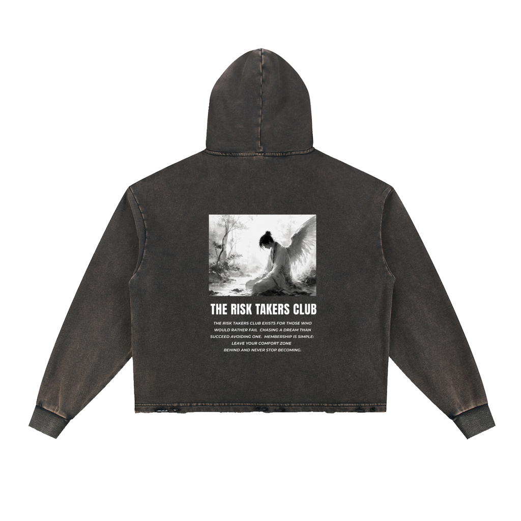 The Risk Takers Club Vintage Washed Frayed-Hem Unisex Hoodie