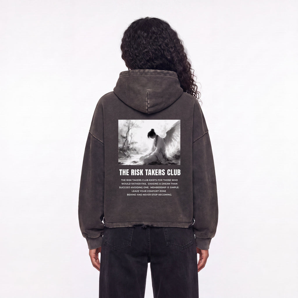 The Risk Takers Club Vintage Washed Frayed-Hem Unisex Hoodie