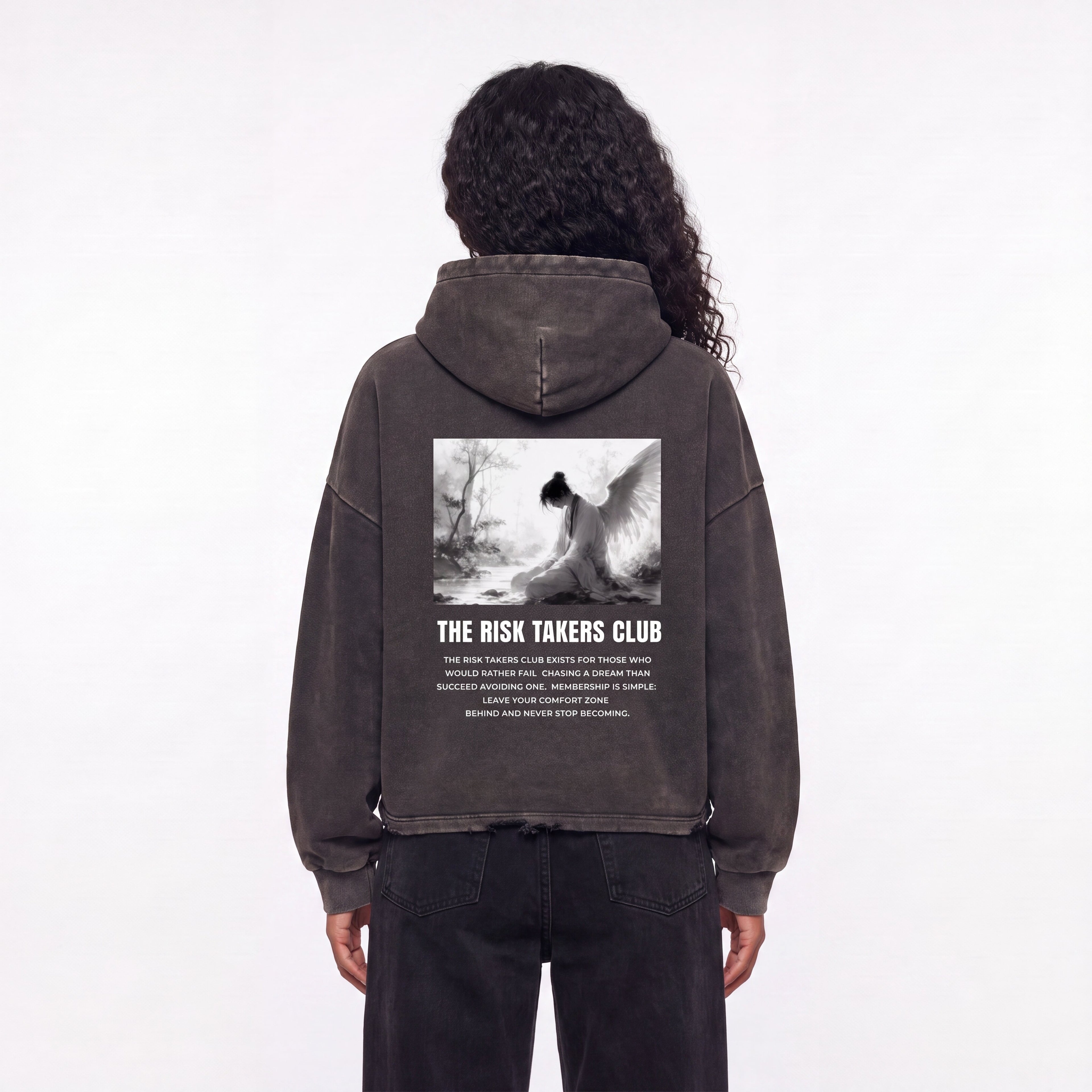 The Risk Takers Club Vintage Washed Frayed-Hem Unisex Hoodie