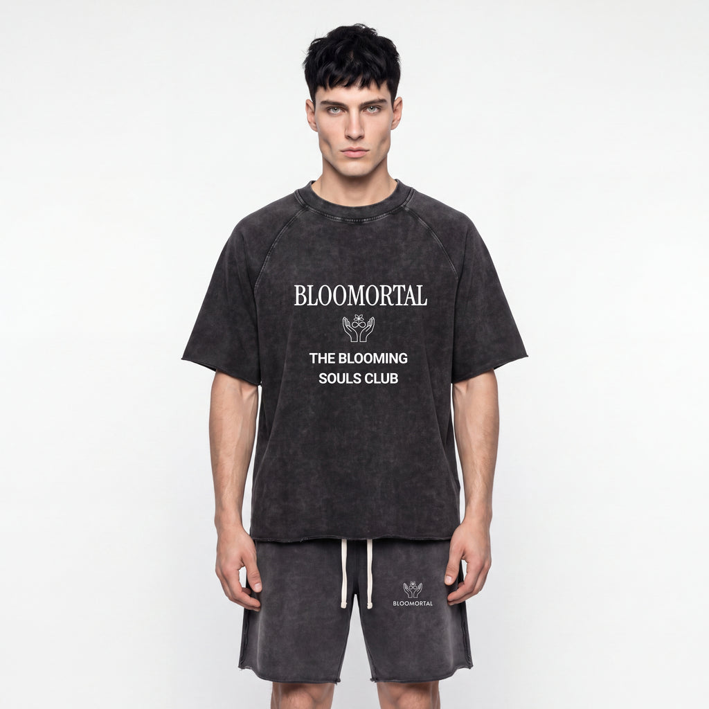 Short Set - Mineral Wash Raw Edge T-Shirt