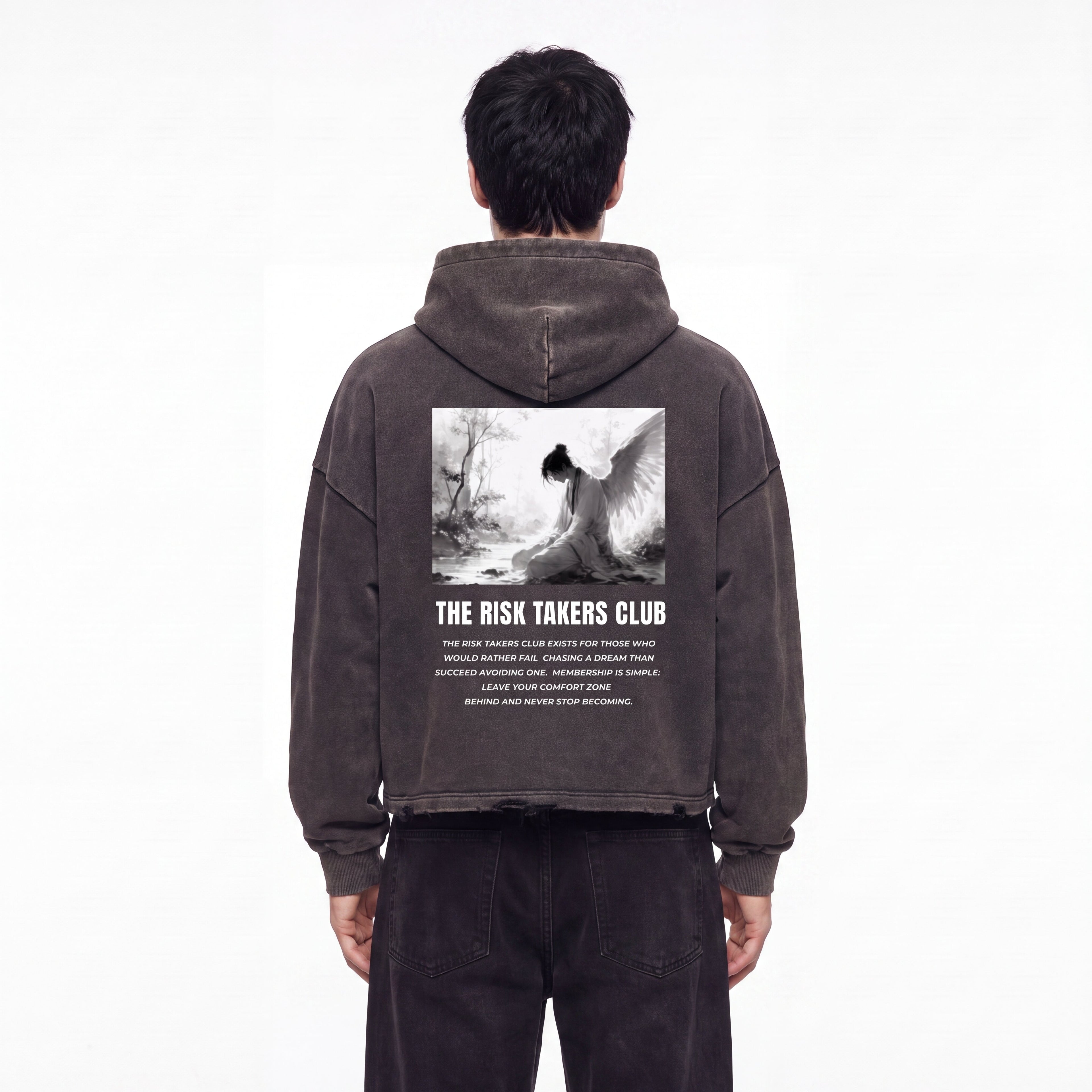 The Risk Takers Club Vintage Washed Frayed-Hem Unisex Hoodie