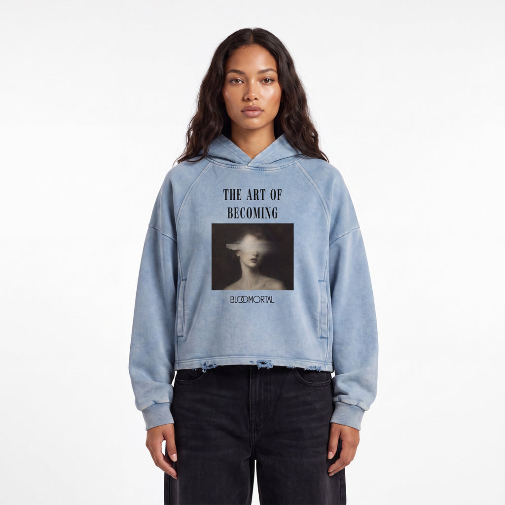 The Art Of Becoming Vintage Washed Frayed-Hem Unisex Hoodie