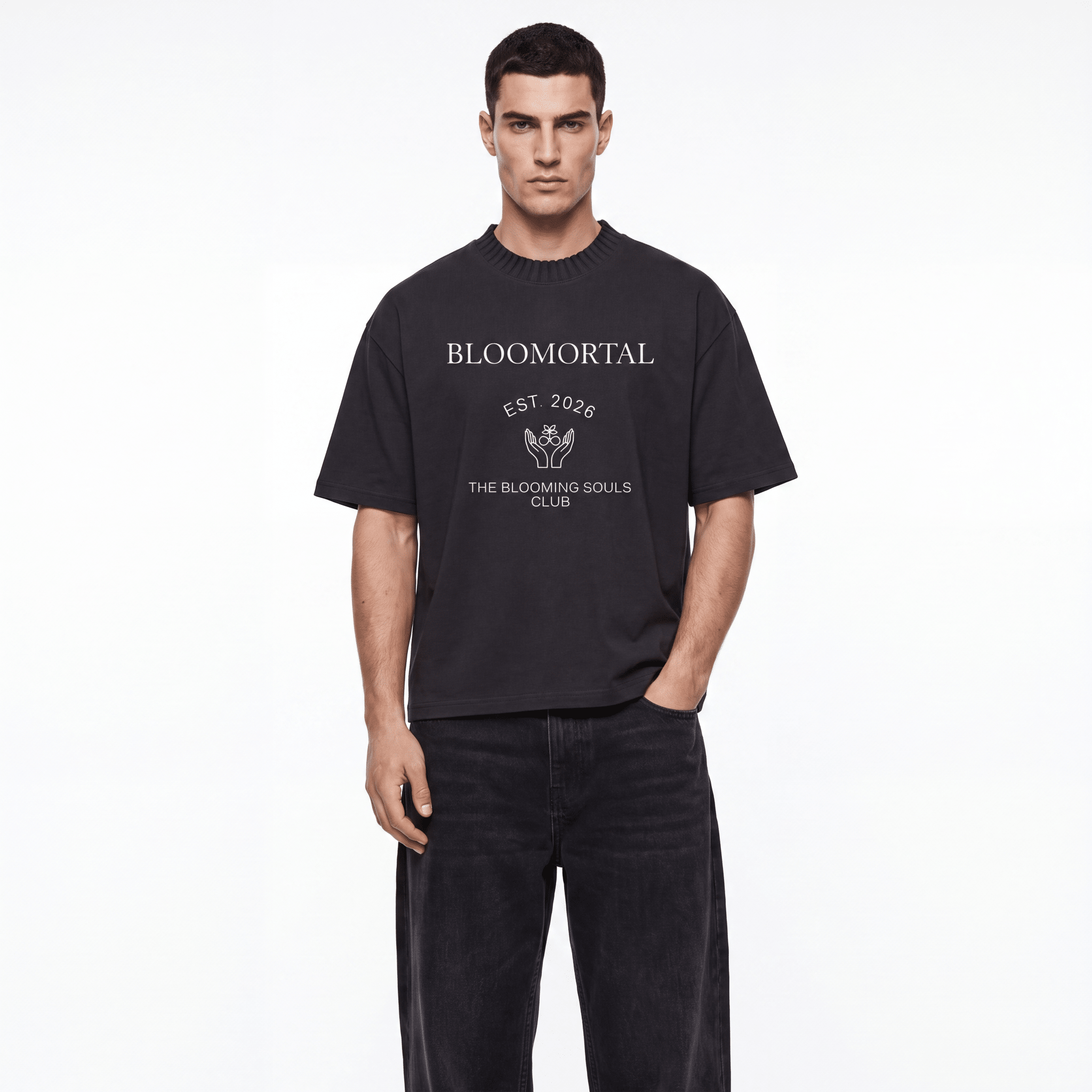 Knitted Round Neck Oversized Unisex T-Shirt - BLOOMORTAL