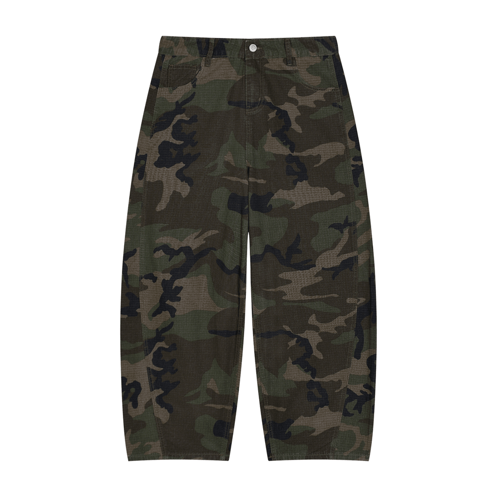 Men’s Camo Barrel Leg Cargo Pants - BLOOMORTAL
