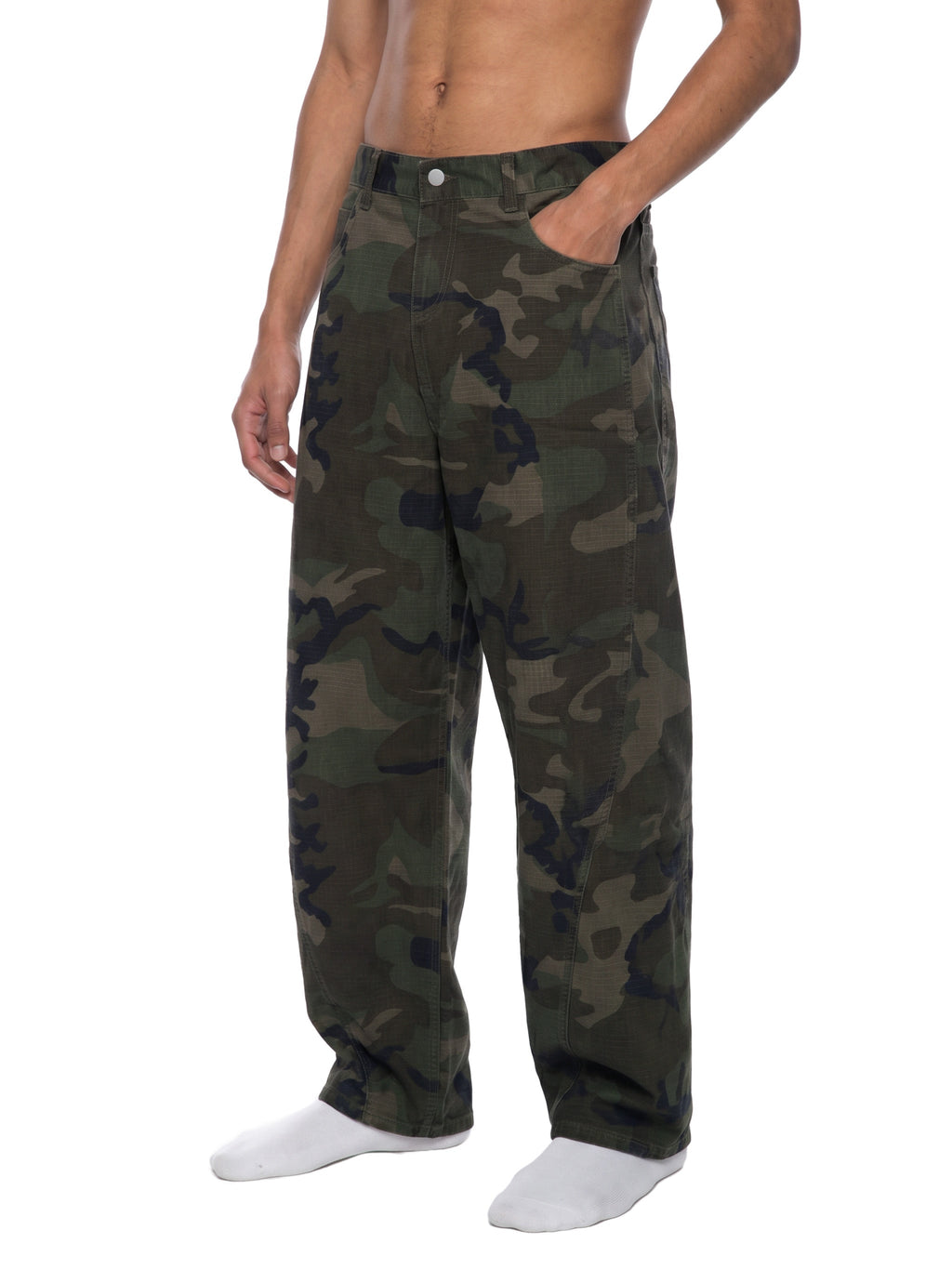 Men’s Camo Barrel Leg Cargo Pants - BLOOMORTAL