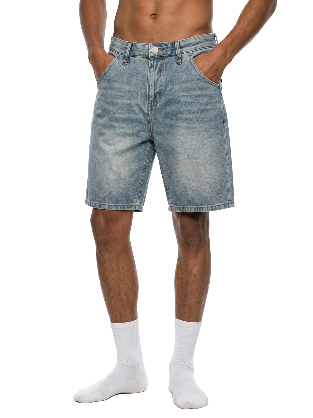 Men's Vintage Wash Denim Shorts - BLOOMORTAL