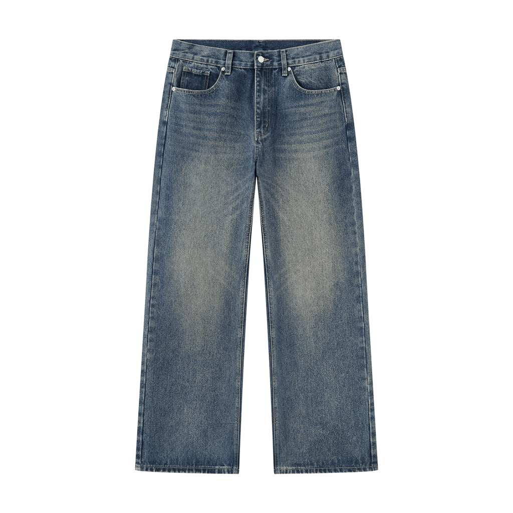 Men’s Vintage Wash Straight Leg Denim Jeans - BLOOMORTAL