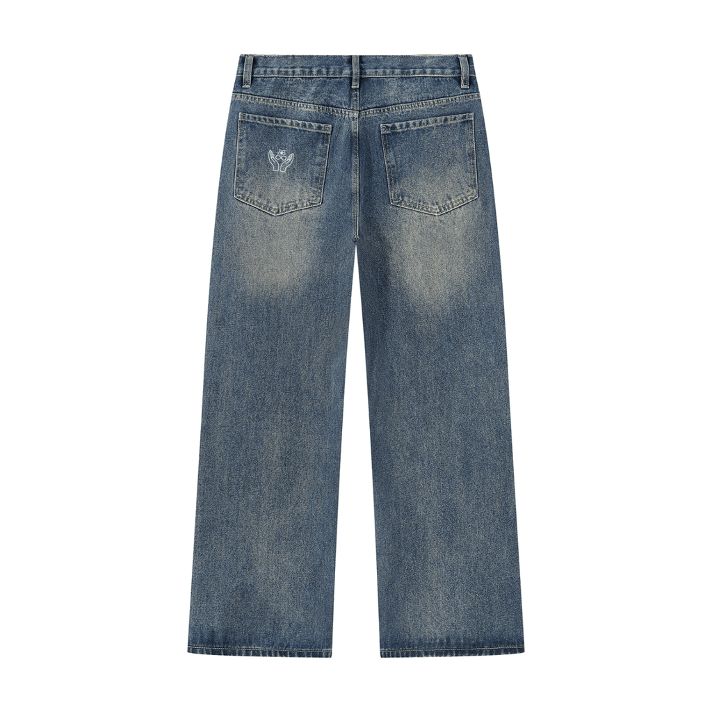 Men’s Vintage Wash Straight Leg Denim Jeans - BLOOMORTAL