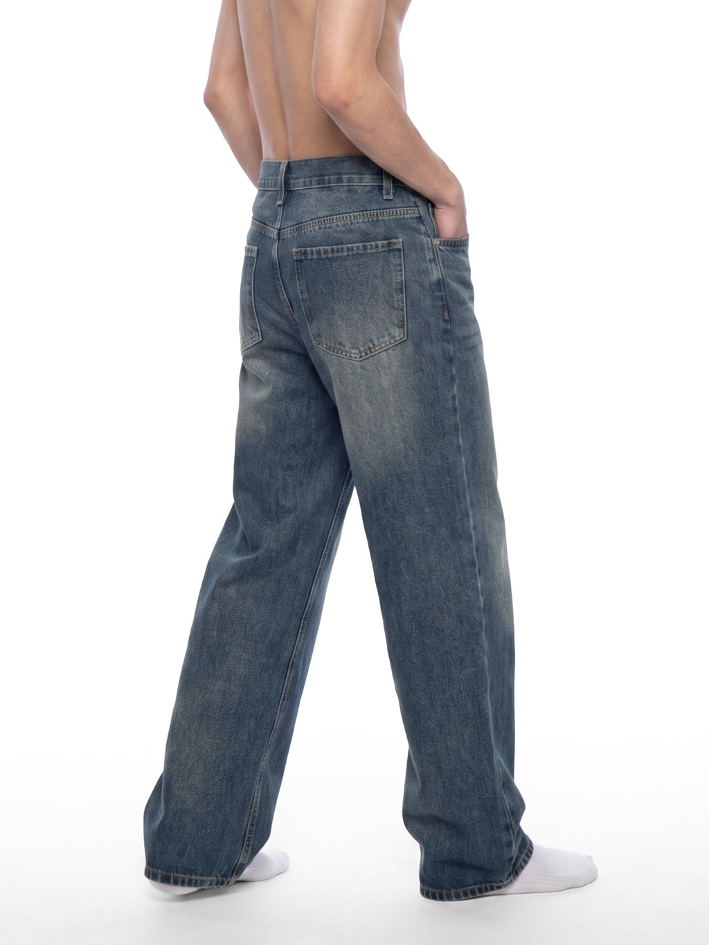 Men’s Vintage Wash Straight Leg Denim Jeans - BLOOMORTAL