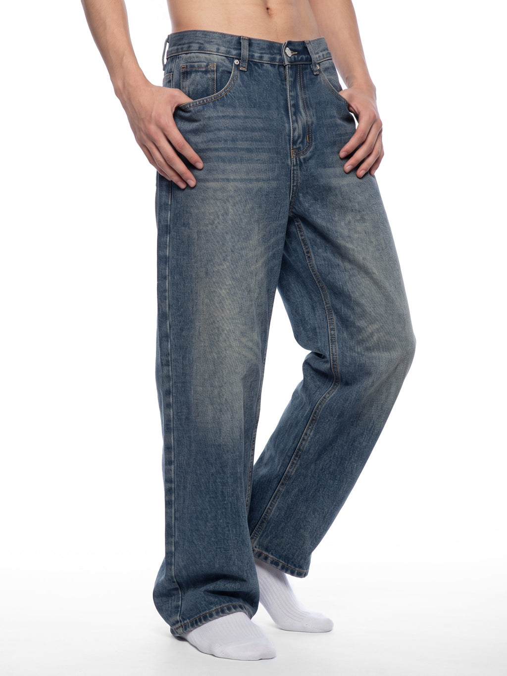 Men’s Vintage Wash Straight Leg Denim Jeans - BLOOMORTAL