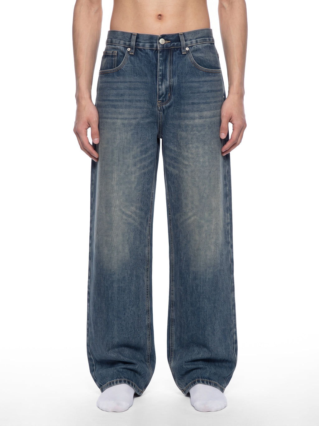 Men’s Vintage Wash Straight Leg Denim Jeans - BLOOMORTAL