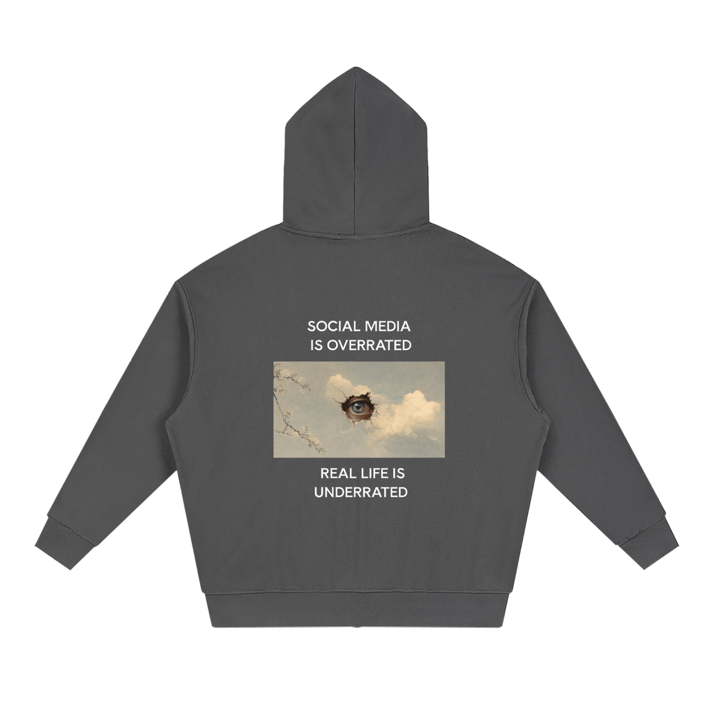 Social Media Is Overrated Unisex Loose Full Zip Hoodie - BLOOMORTAL