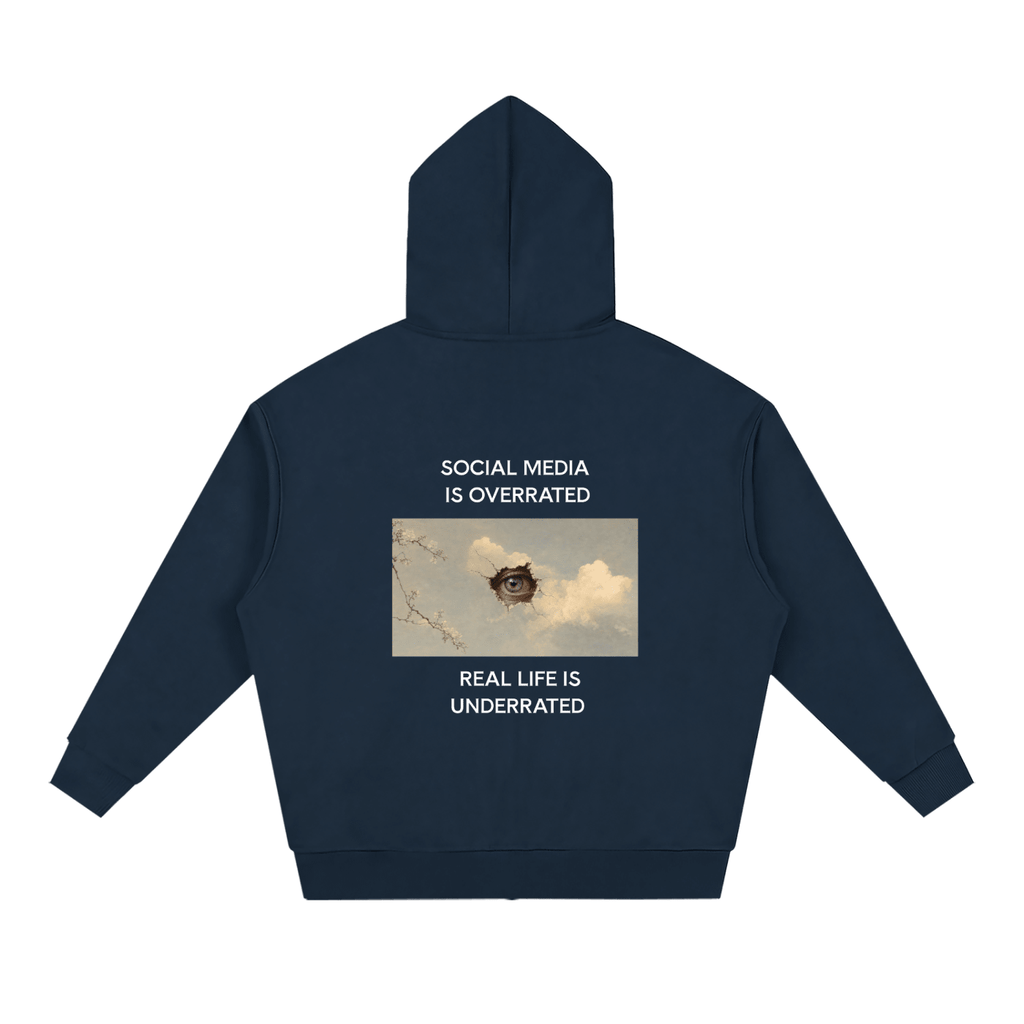 Social Media Is Overrated Unisex Loose Full Zip Hoodie - BLOOMORTAL