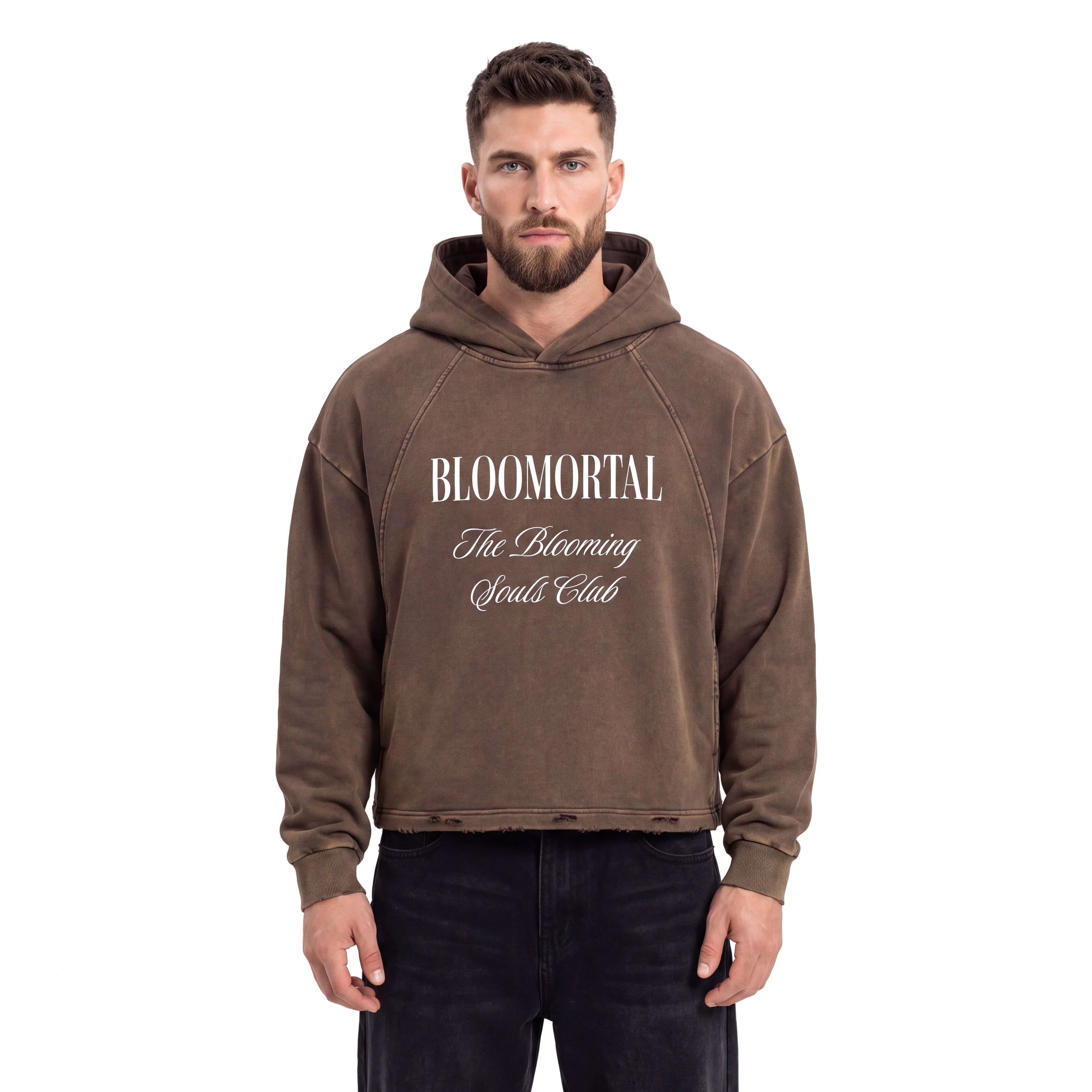 The Blooming Souls Club Vintage Washed Frayed-Hem Hoodie - BLOOMORTAL