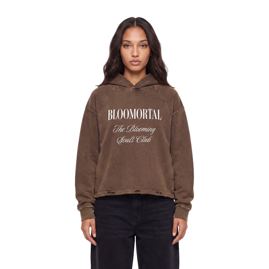 The Blooming Souls Club Vintage Washed Frayed-Hem Hoodie - BLOOMORTAL