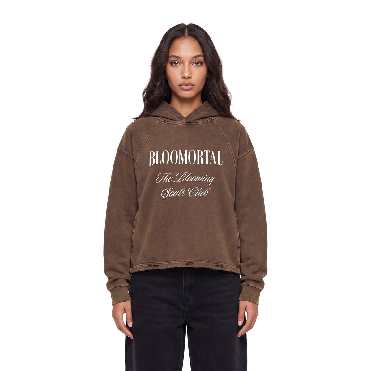 The Blooming Souls Club Vintage Washed Frayed-Hem Hoodie - BLOOMORTAL