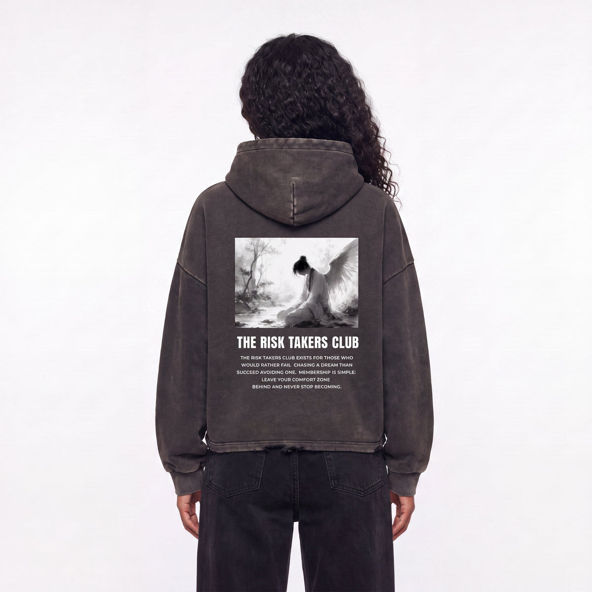 The Risk Takers Club Vintage Washed Frayed Hem Hoodie - BLOOMORTAL