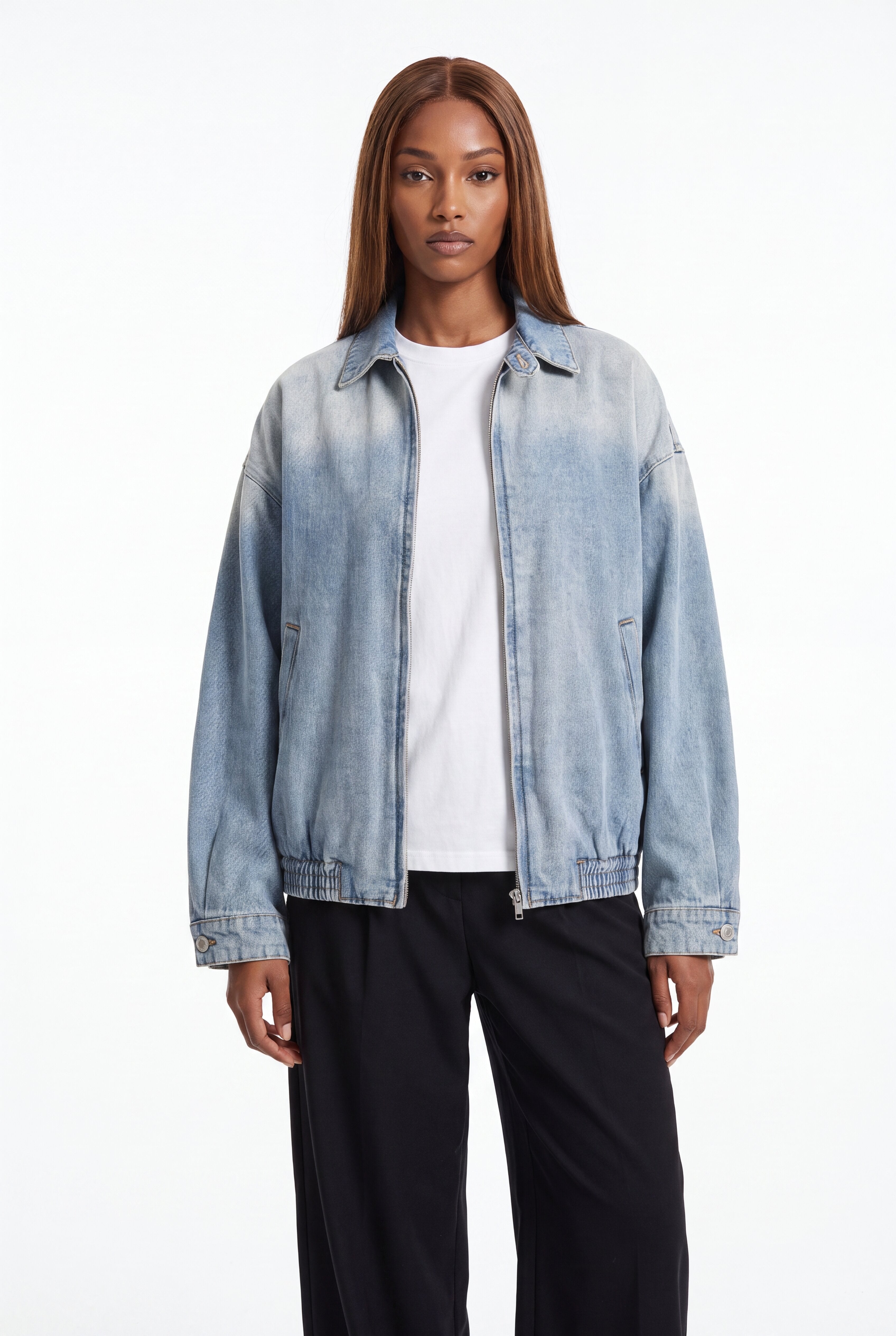 Vintage Wash Full-Zip Denim Jacket - BLOOMORTAL