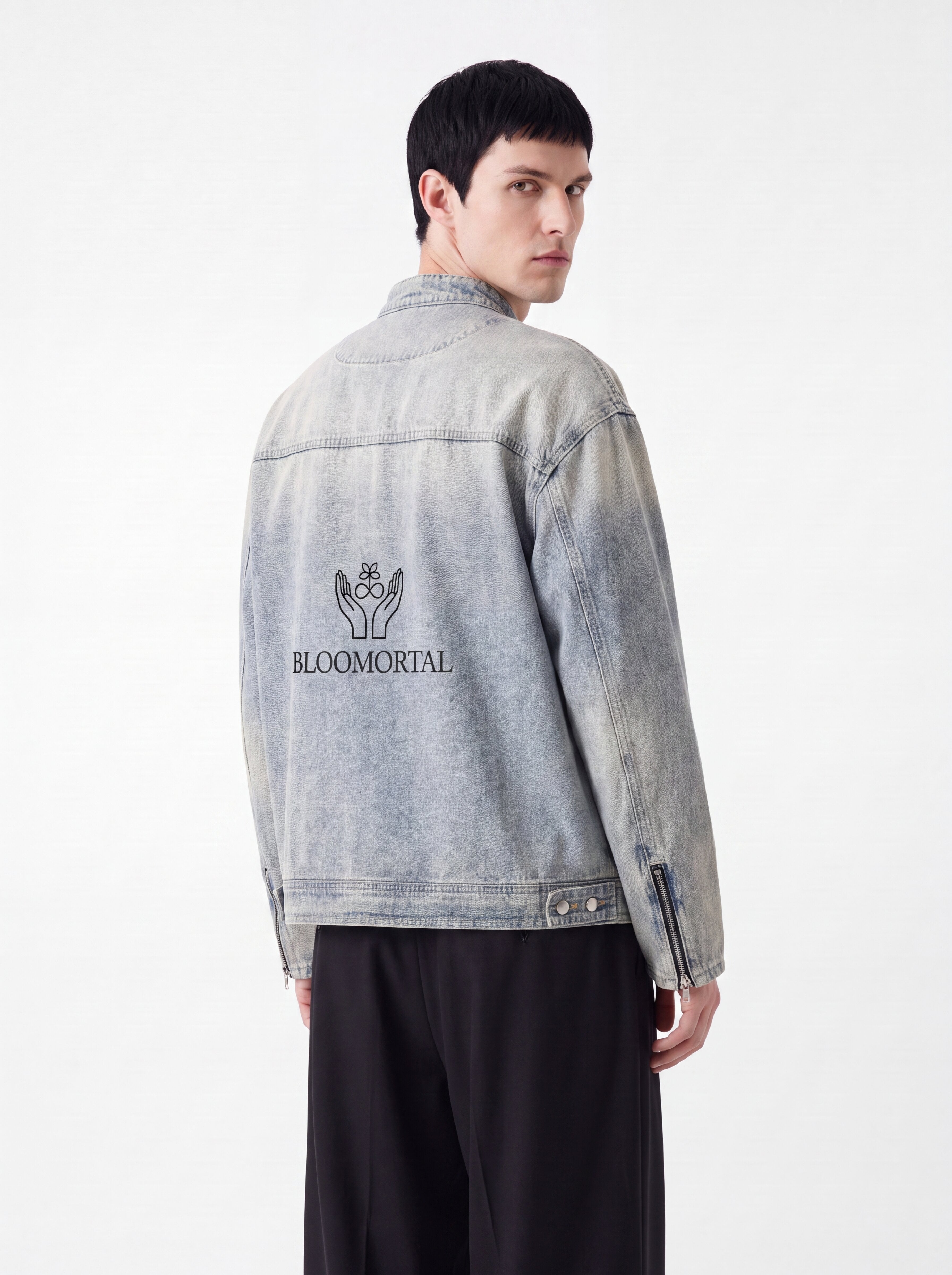 Vintage Wash Zip Denim Jacket - BLOOMORTAL