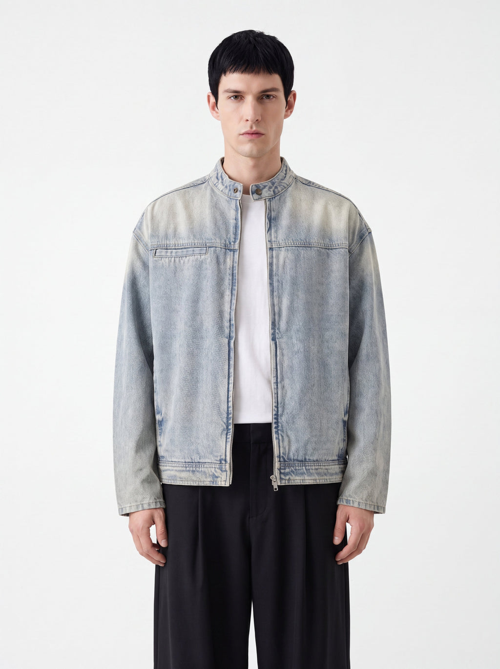 Vintage Wash Zip Denim Jacket - BLOOMORTAL