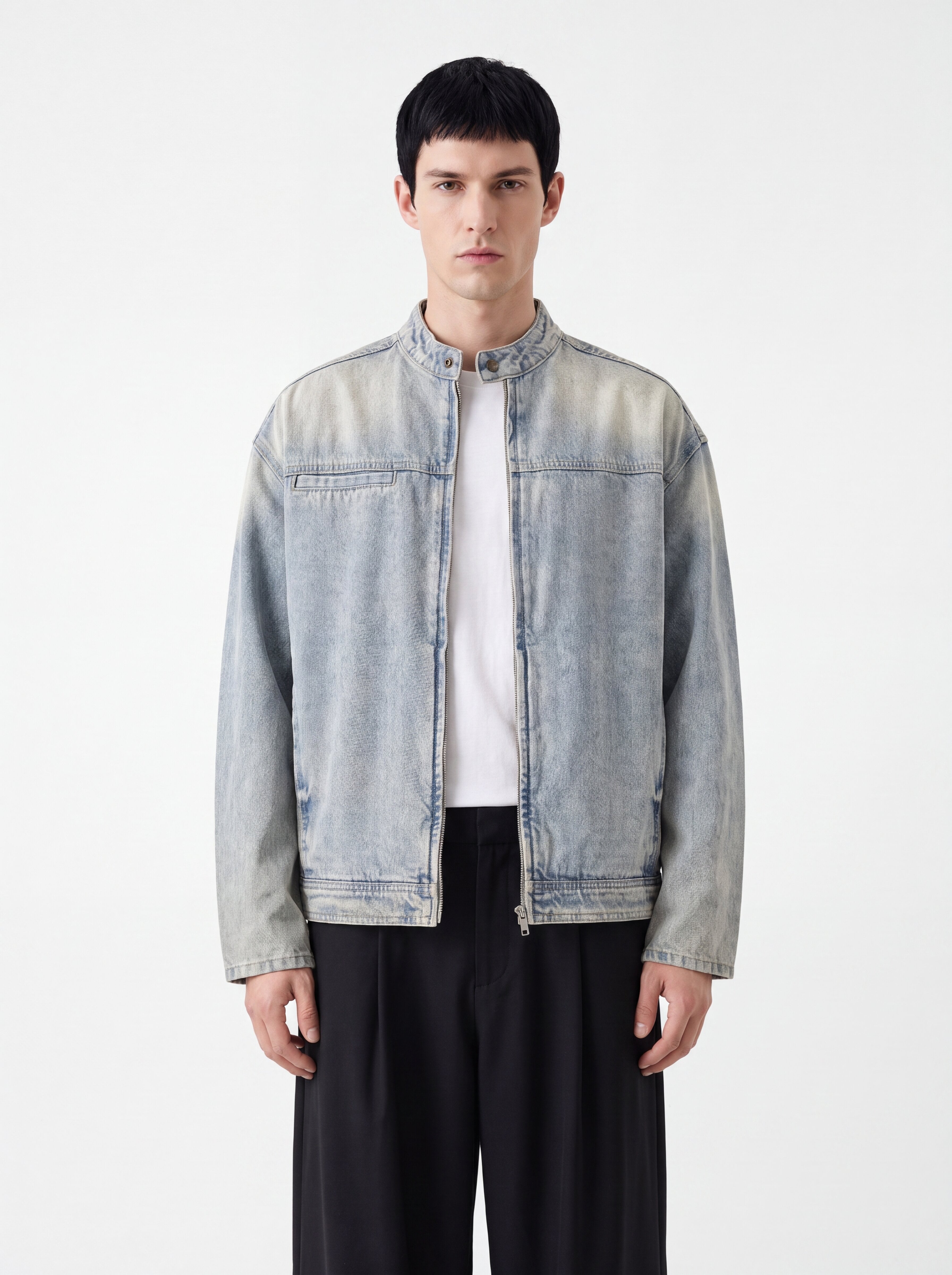 Vintage Wash Zip Denim Jacket - BLOOMORTAL