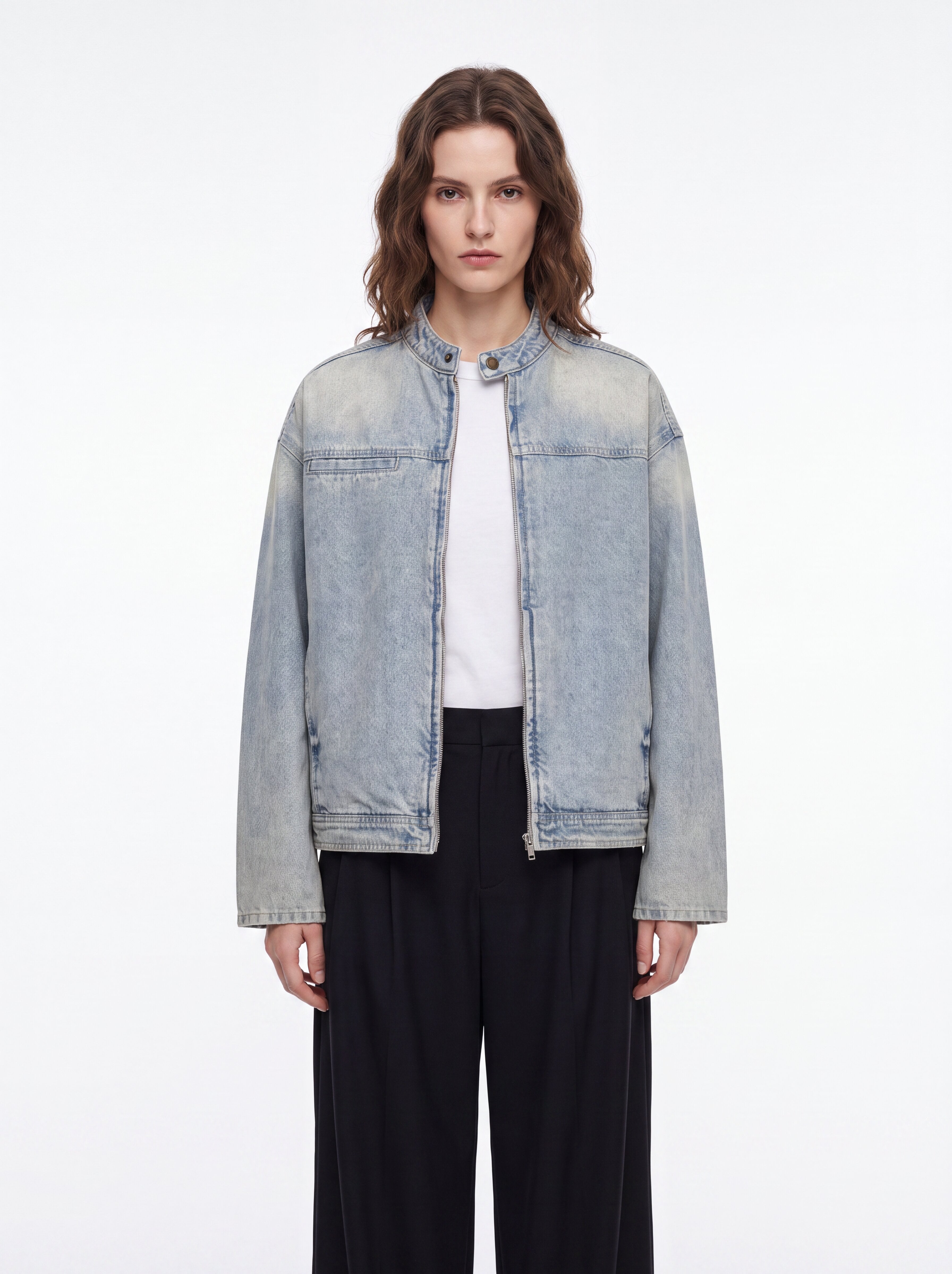 Vintage Wash Zip Denim Jacket - BLOOMORTAL